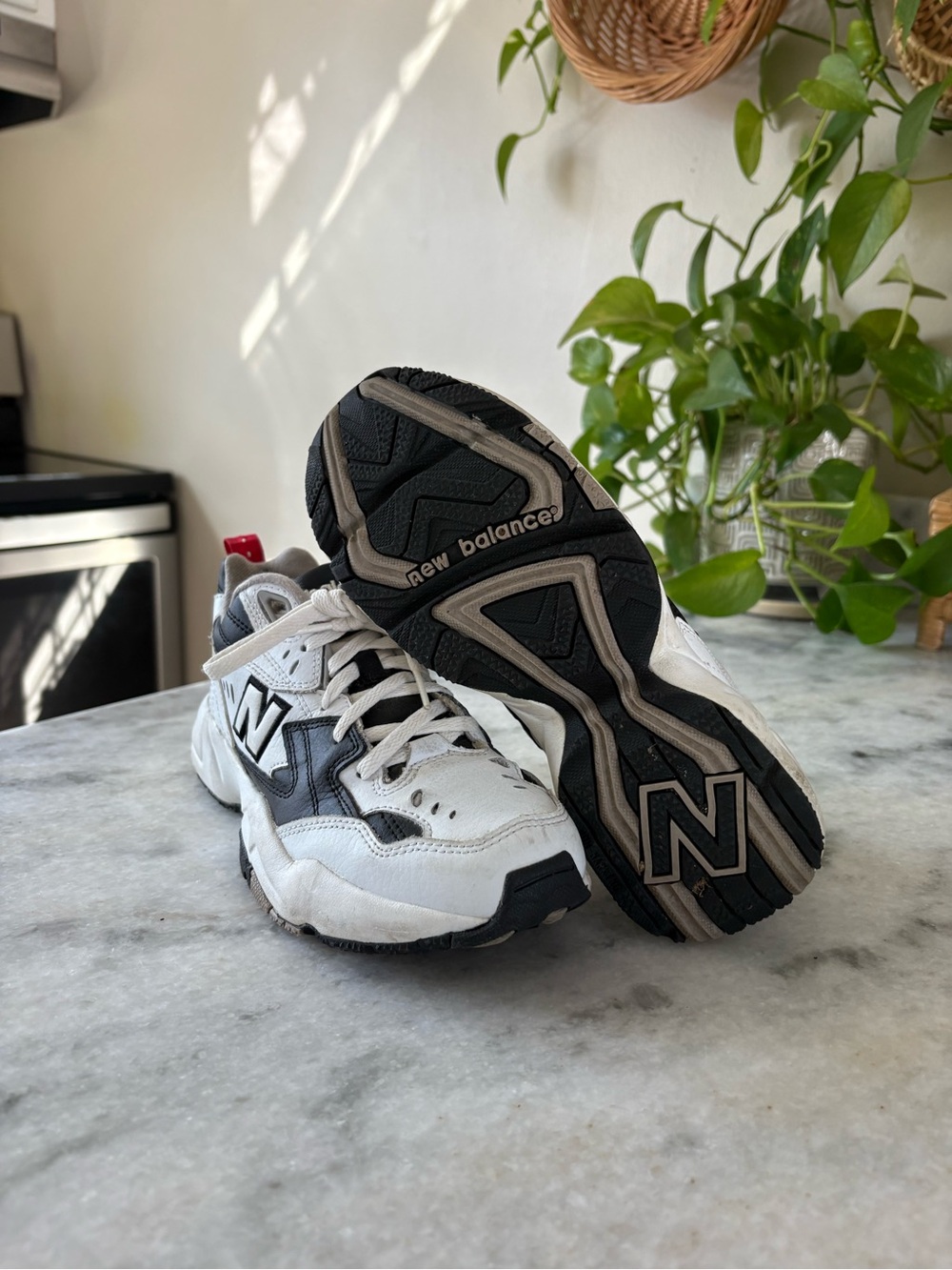 New Balance White and Black Lace-Up Sneakers 6.5